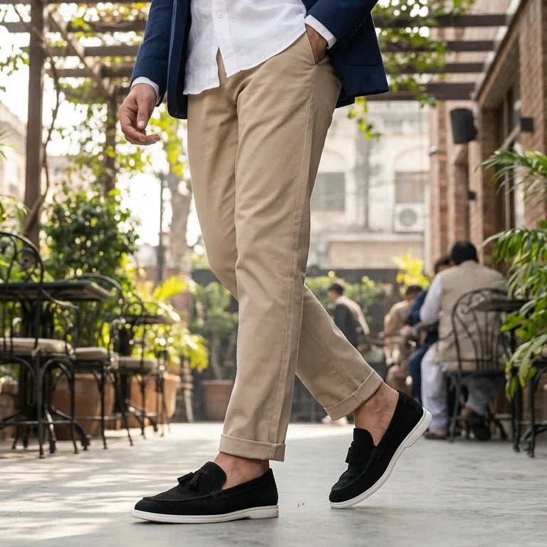 Orox Bari Black Suede Tassel Loafers (Lightweight White Rubber Sole)