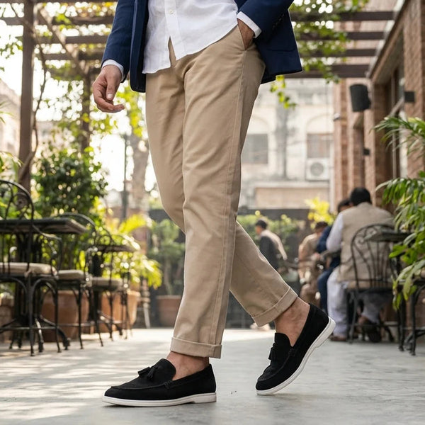 Orox Bari Black Suede Tassel Loafers (Lightweight White Rubber Sole)