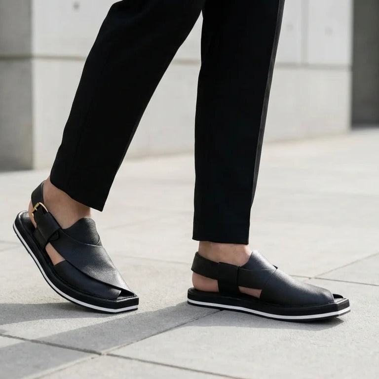 Orox Kaptaan Chappals 2.0 Black & White (Ultra-Light Double Sole Leather)