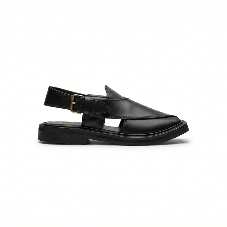 Orox Double Sole Black Kaptaan Peshawari Chappal (Premium Leather)