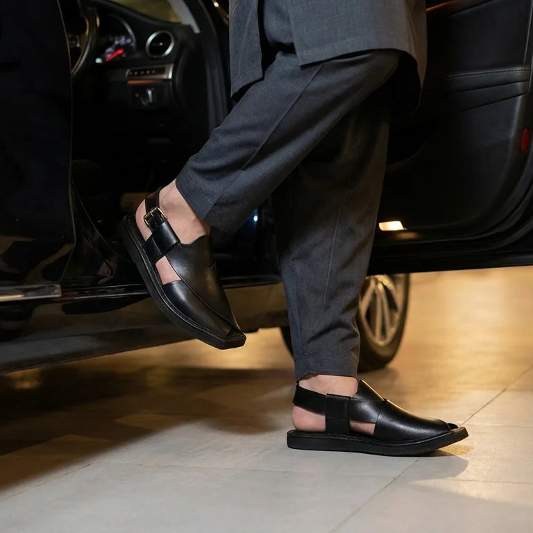 Orox Double Sole Black Kaptaan Chappal (Ultra-Light Premium Leather)