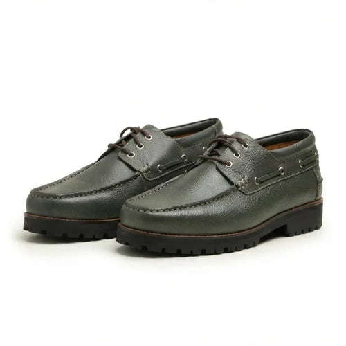 Falkirk Rugged Leather Deck Shoes (Olive Green)