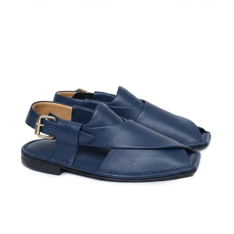 Orox Premium Blue Peshawari Chappal (Leather Kaptaan Style)