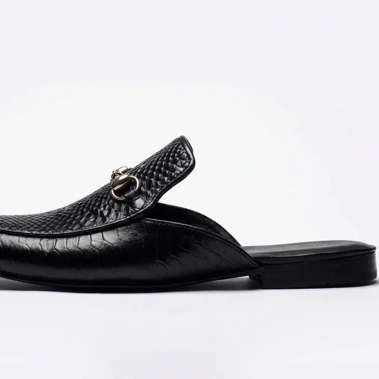 Orox Men’s Black Textured Leather Mules (Slip-On Loafer Clogs)