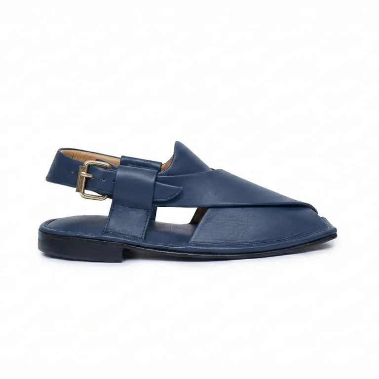 Orox Premium Blue Peshawari Chappal (Leather Kaptaan Style)