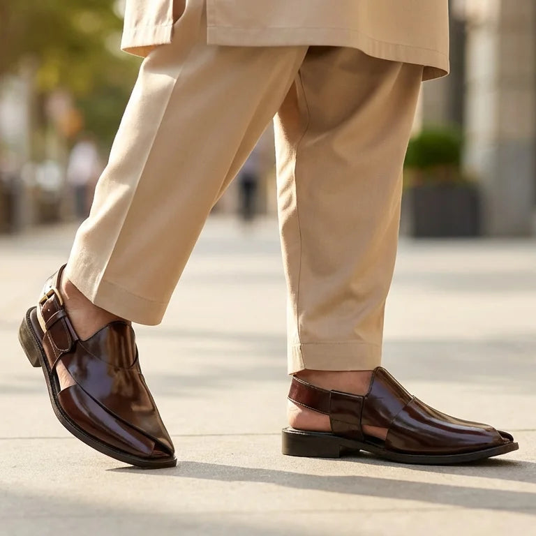 Orox Premium Tan Peshawari Chappal (Leather Buckle Back Strap)