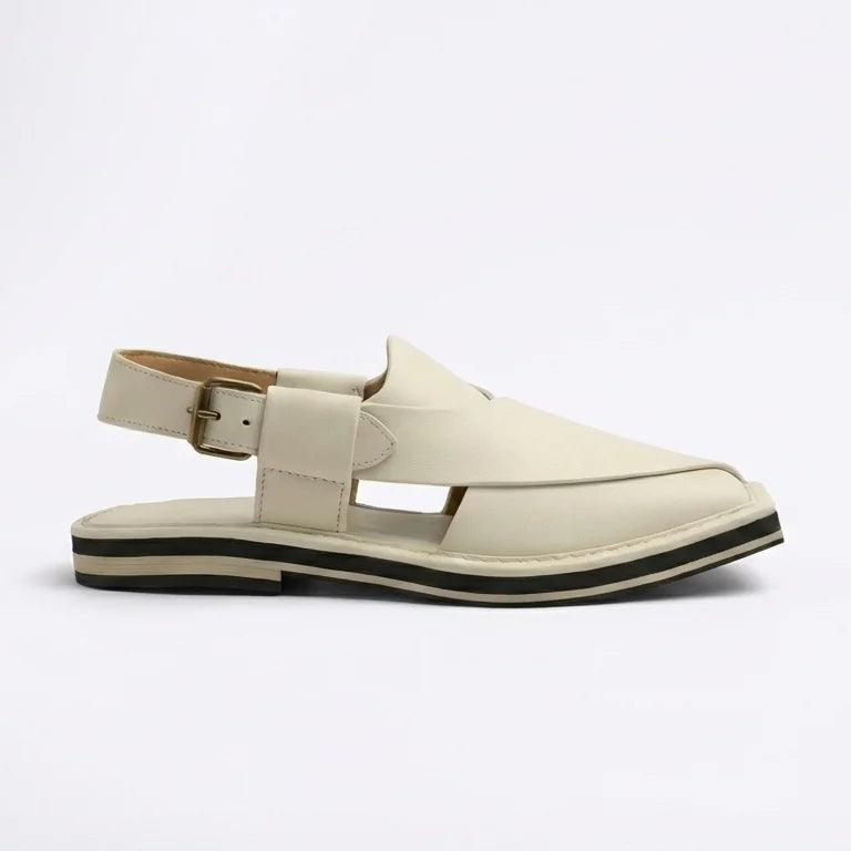 Orox White Kaptaan Chappal (Premium Leather Minimal Buckle Strap)
