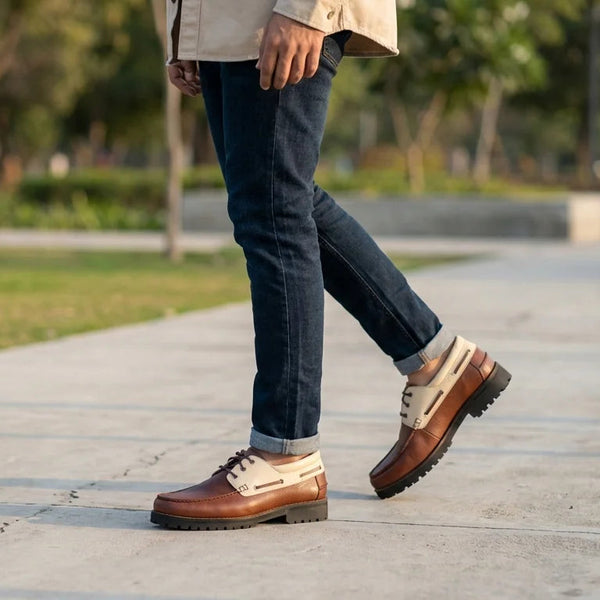 Orox Algarve Caramel Leather Casual Boat Shoes (Outdoor Sole)