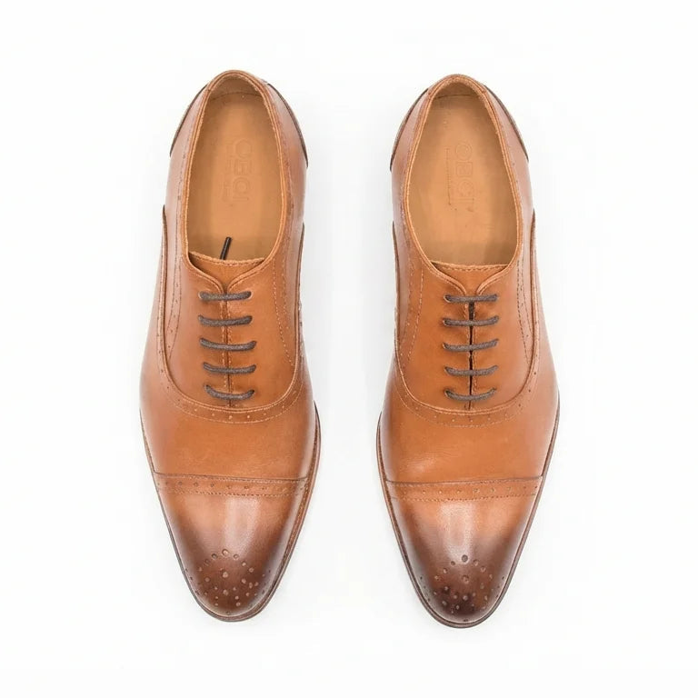 Orox Handcrafted Tan Brown Cap-Toe Derby Shoes (Men)