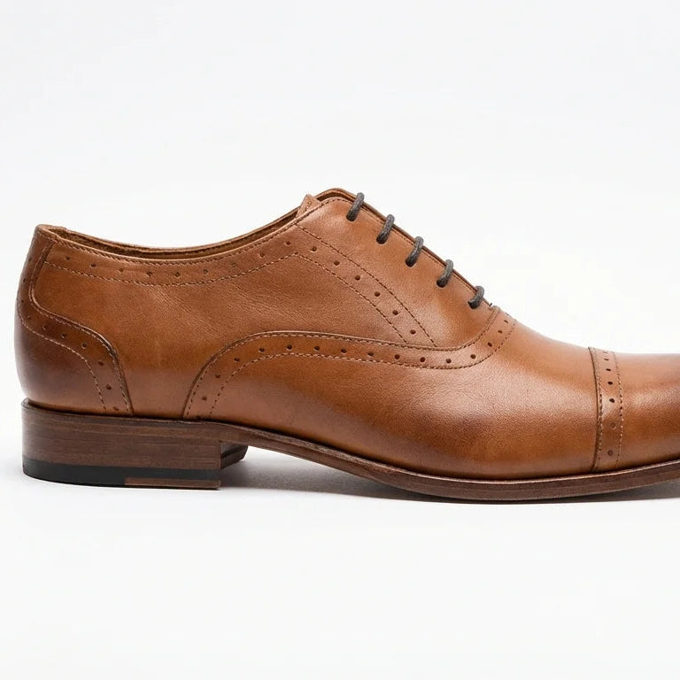 Orox Handcrafted Tan Brown Cap-Toe Derby Shoes (Men)