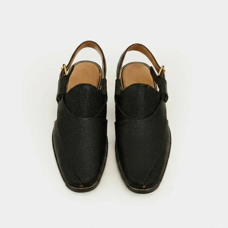 Orox Black Peshawari Chappal (Premium Leather Buckle Strap)