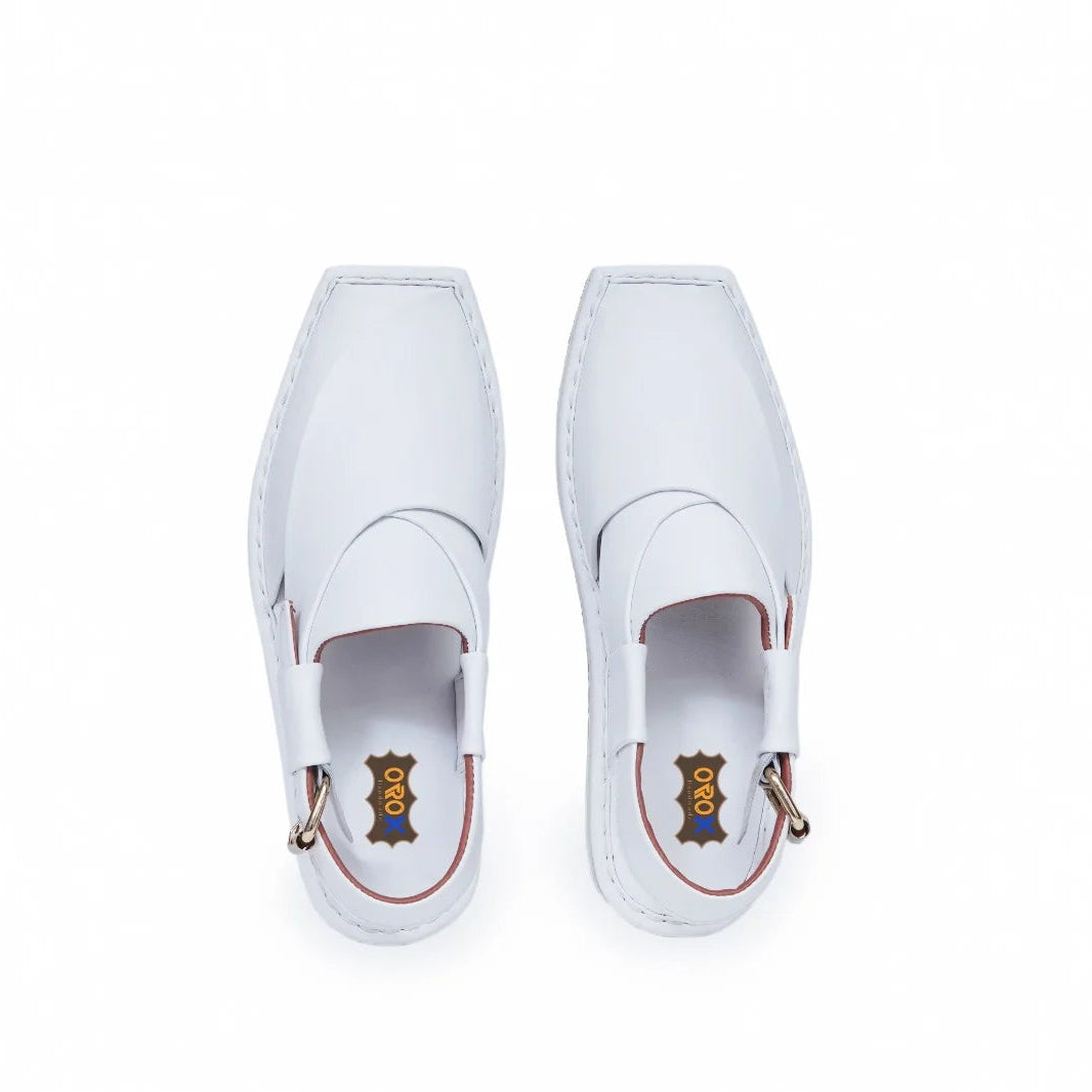 Orox White Kaptaan Chappal (Premium Leather Minimal Buckle Strap)