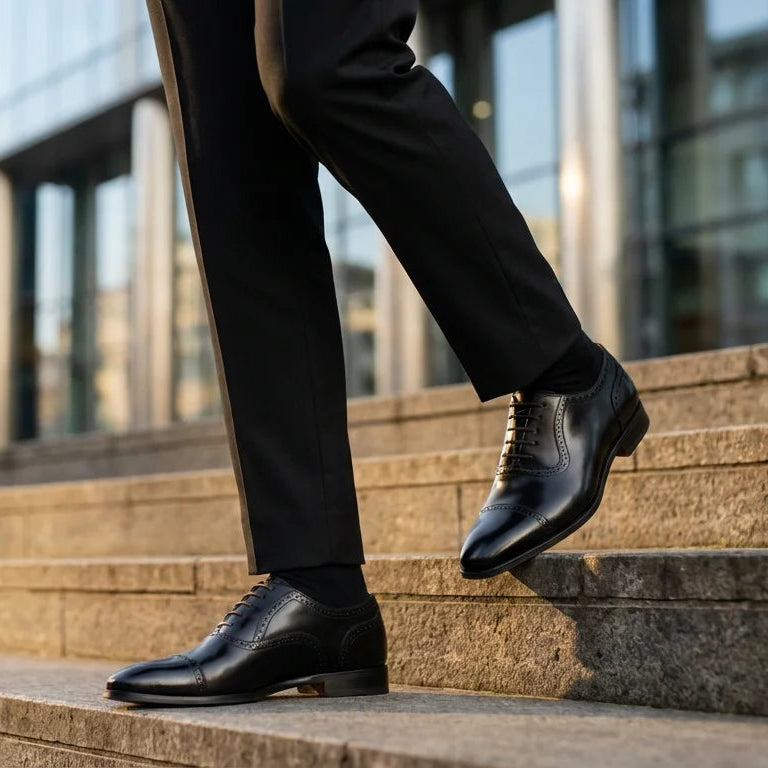 Orox Handcrafted Black Cap-Toe Oxford Shoes (Men)