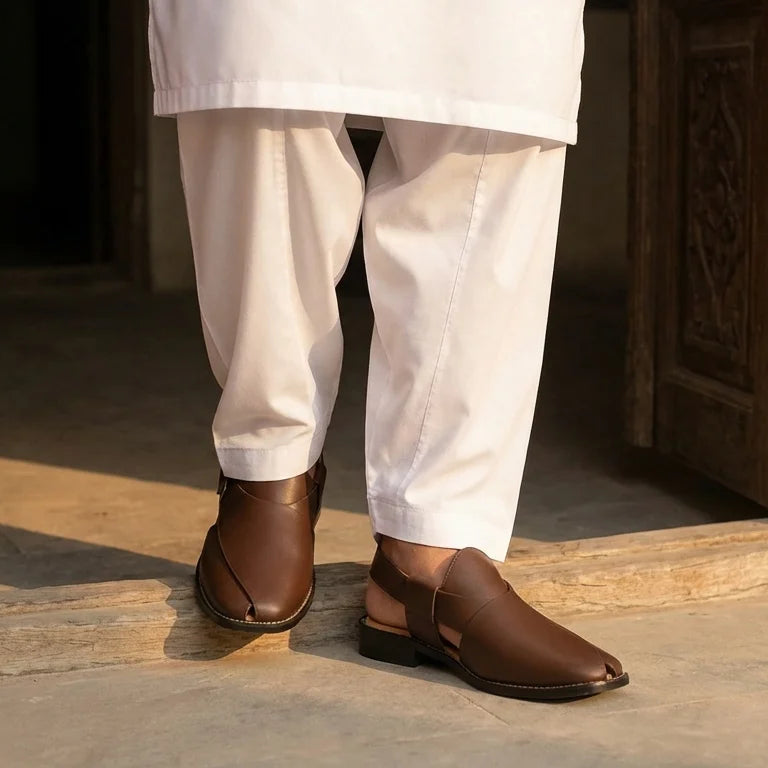 Orox Premium Brown Peshawari Chappal (Handcrafted Sheep Leather Buckle Strap)