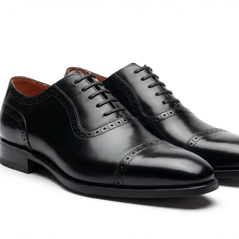 Orox Handcrafted Black Cap-Toe Oxford Shoes (Men)