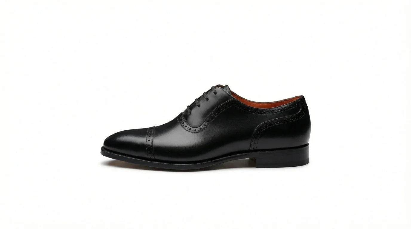 Orox Handcrafted Black Cap-Toe Oxford Shoes (Men)