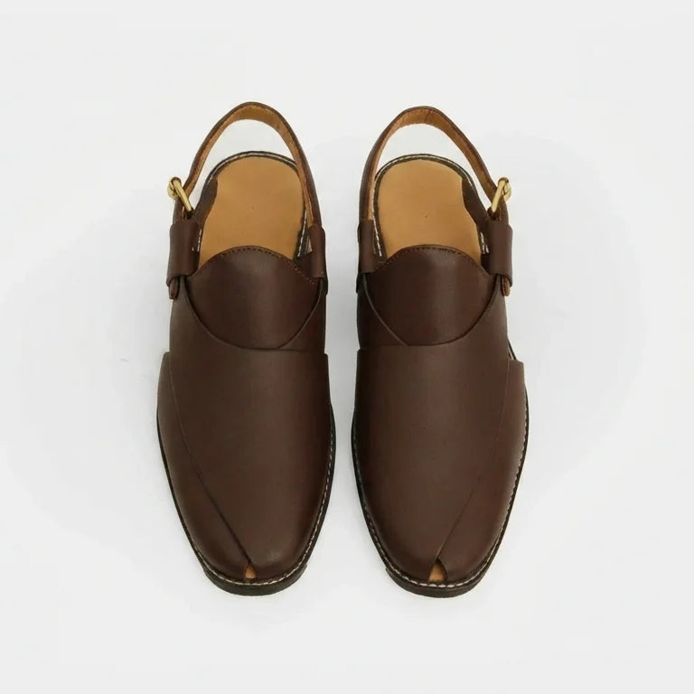 Orox Premium Brown Peshawari Chappal (Handcrafted Sheep Leather Buckle Strap)
