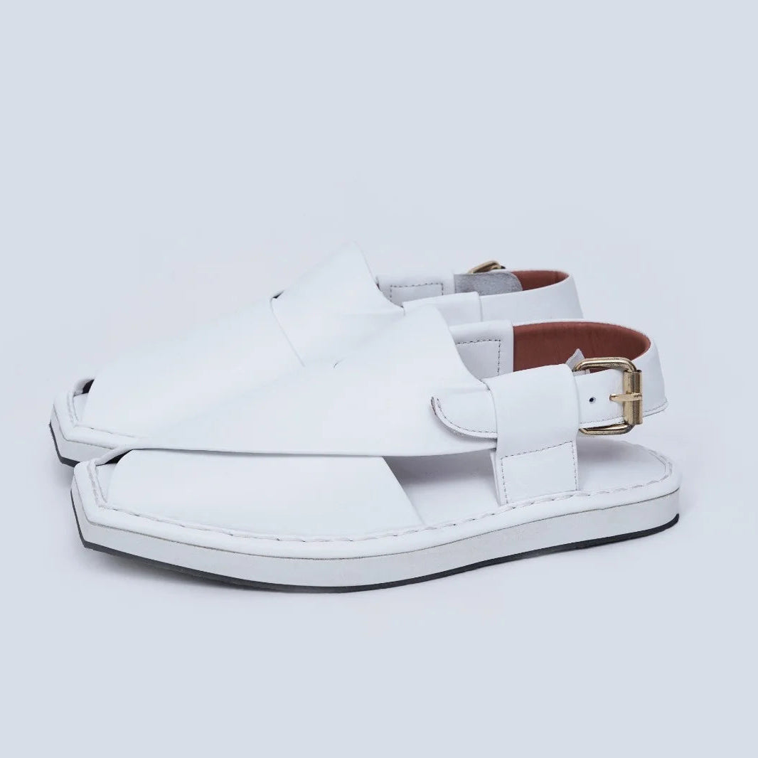 Orox White Kaptaan Chappal (Premium Leather Minimal Buckle Strap)