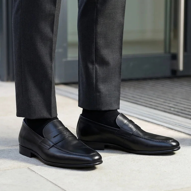 Orox Classic Black Penny Loafers (Men’s Leather Slip-On Dress Shoes)