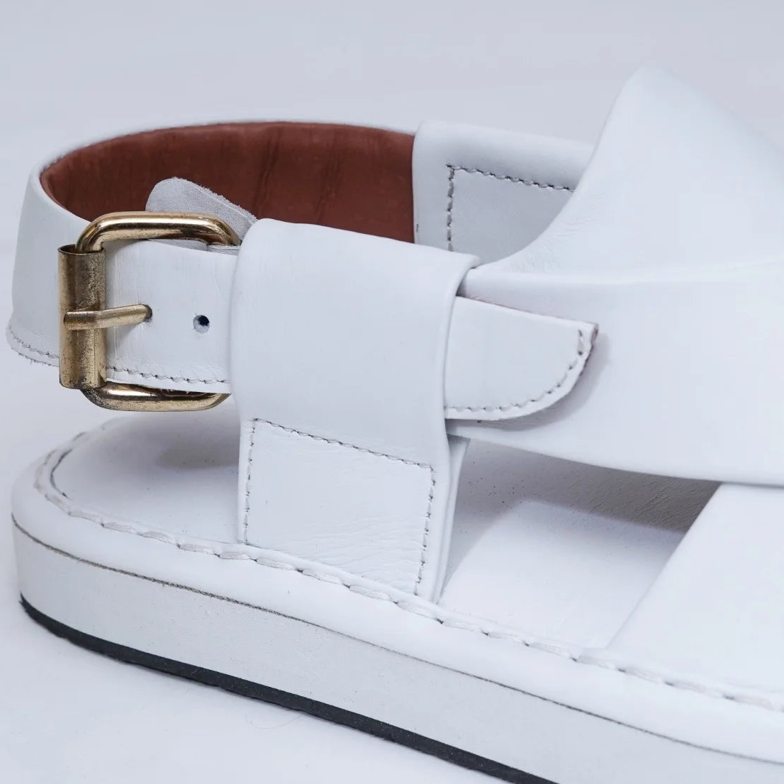 Orox White Kaptaan Chappal (Premium Leather Minimal Buckle Strap)