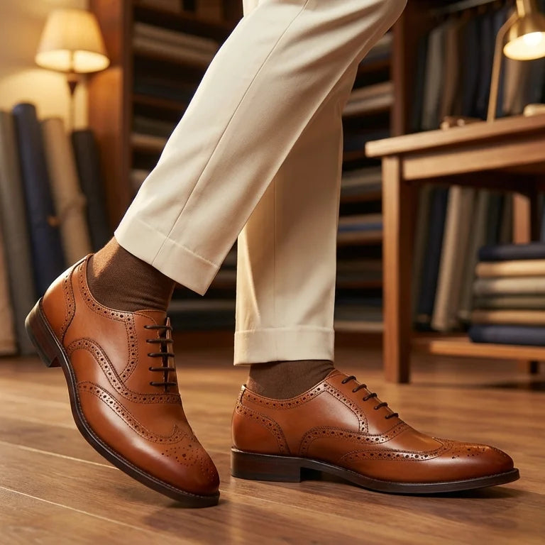 Orox Handcrafted Tan Brown Brogue Derby Shoes (Men’s Leather Lace-Up)