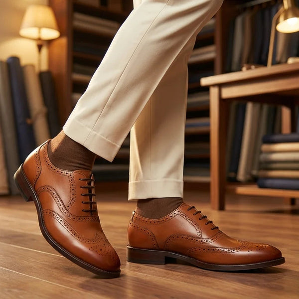 Orox Handcrafted Tan Brown Brogue Derby Shoes (Men’s Leather Lace-Up)