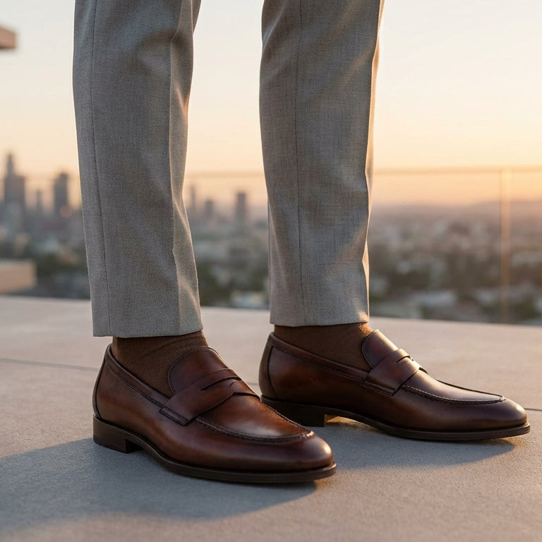 Orox Handcrafted Brown Leather Penny Loafers (Men’s Slip-On Dress Shoes)